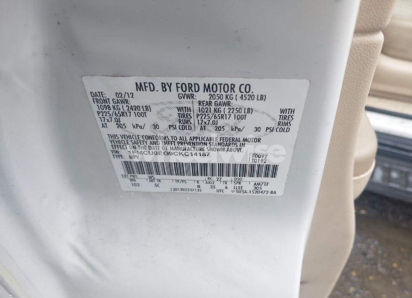 Photo 9 of 2012 Ford Escape LIMITED (VIN 1FMCU0EG9CKC14187)