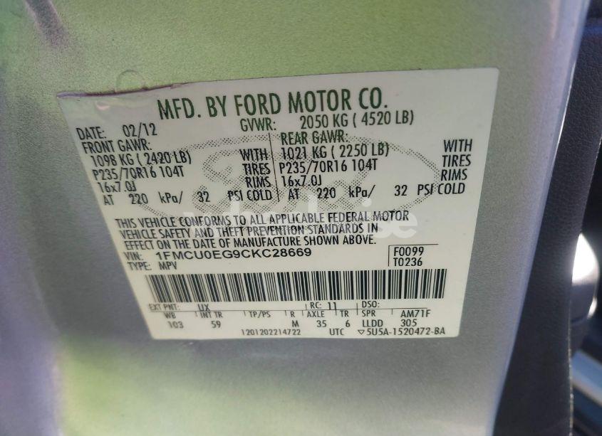 Photo 9 of 2012 Ford Escape LIMITED (VIN 1FMCU0EG9CKC28669)