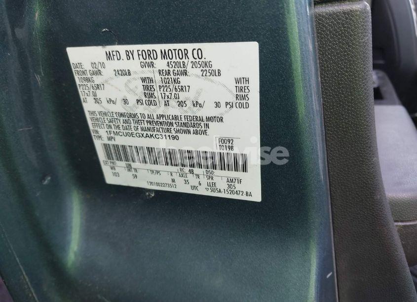 Photo 9 of 2010 Ford Escape LIMITED (VIN 1FMCU0EGXAKC31190)