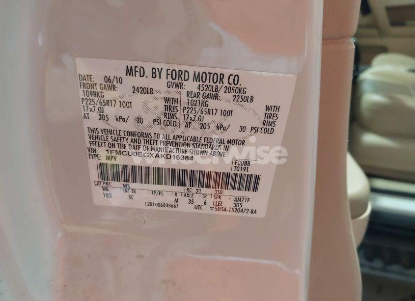 Photo 9 of 2010 Ford Escape LIMITED (VIN 1FMCU0EGXAKD16384)