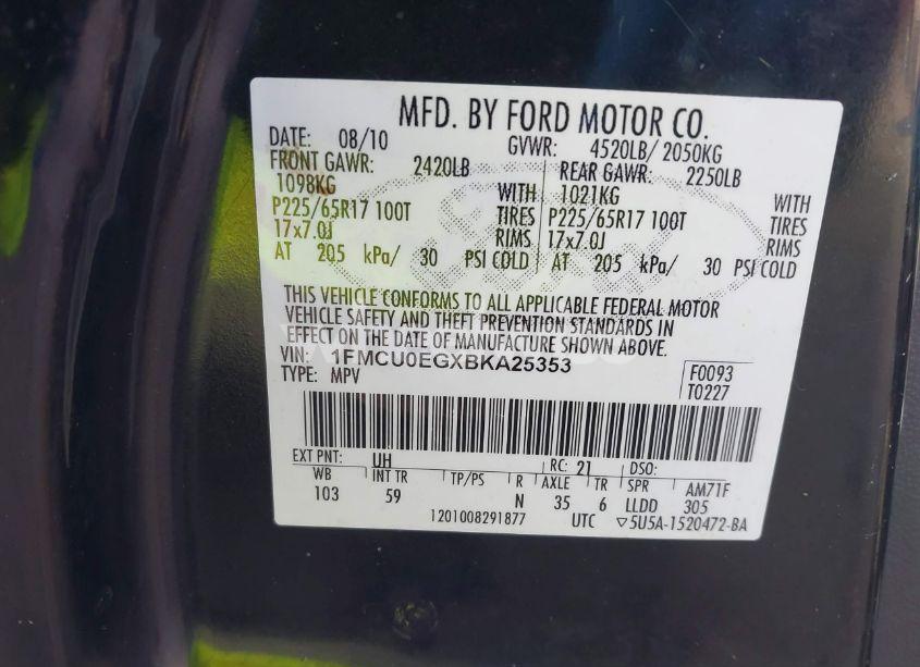 Photo 9 of 2011 Ford Escape LIMITED (VIN 1FMCU0EGXBKA25353)