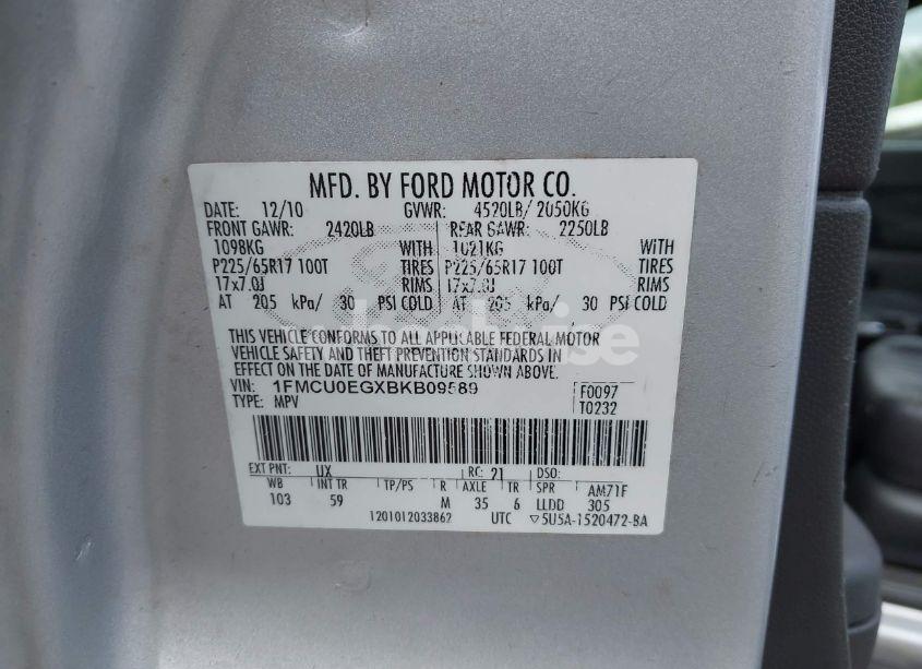 Photo 9 of 2011 Ford Escape LIMITED (VIN 1FMCU0EGXBKB09589)