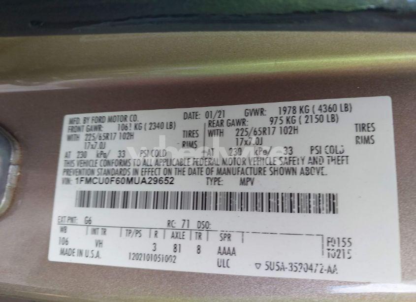 Photo 9 of 2021 Ford Escape S (VIN 1FMCU0F60MUA29652)