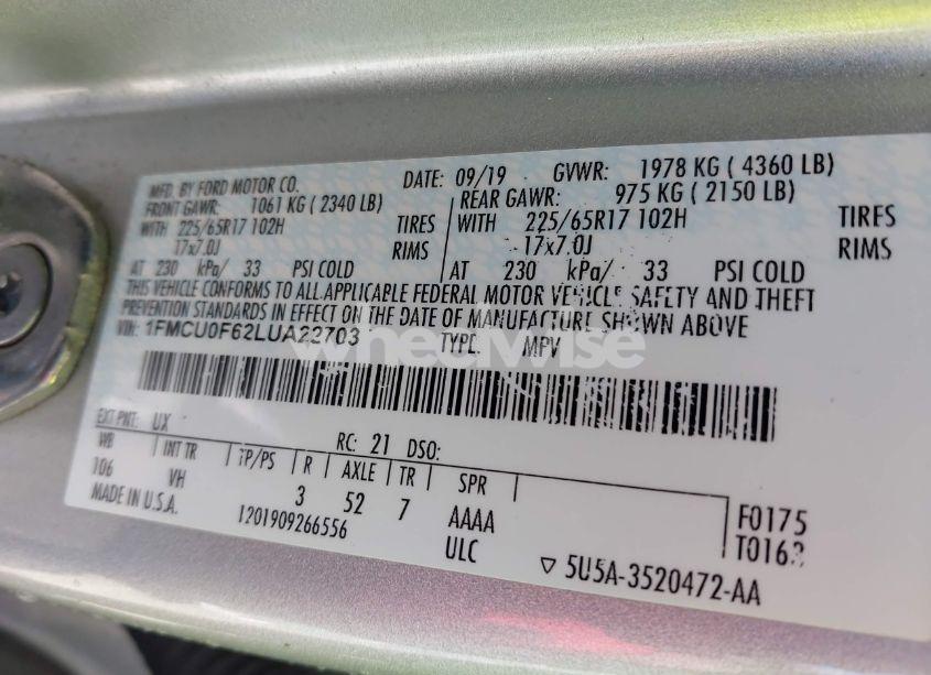 Photo 9 of 2020 Ford Escape S (VIN 1FMCU0F62LUA22703)