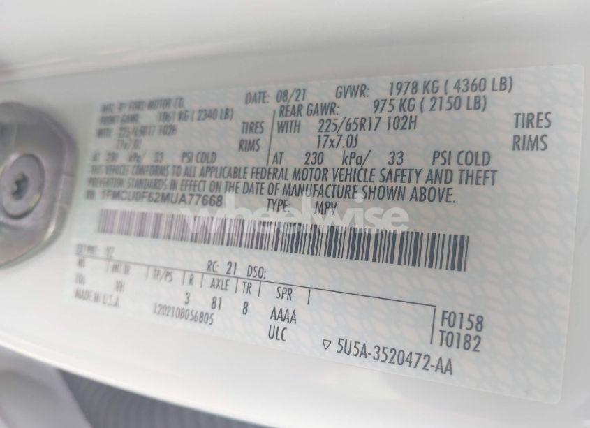 Photo 9 of 2021 Ford Escape S (VIN 1FMCU0F62MUA77668)