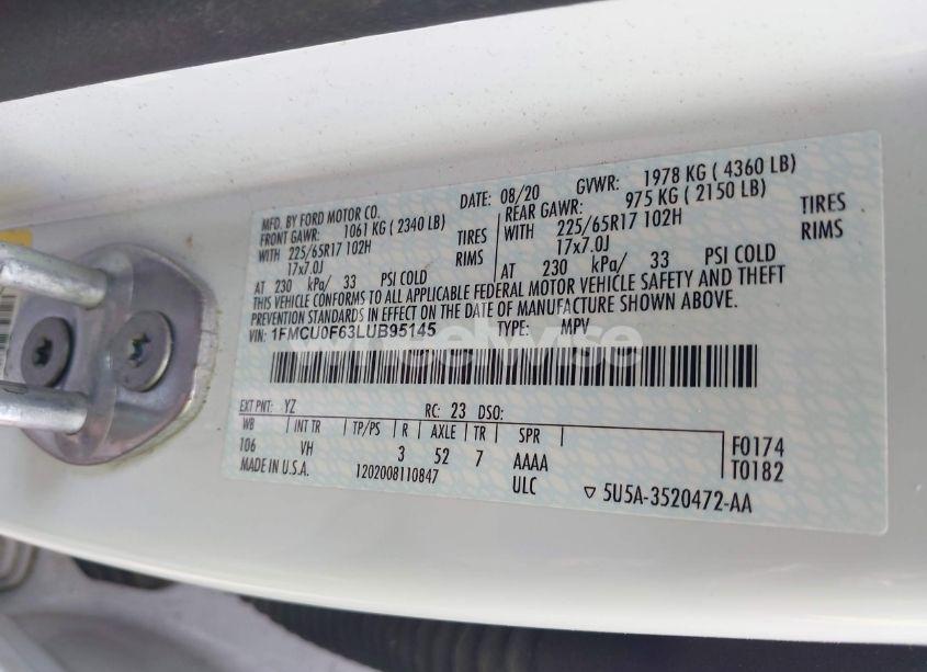 Photo 9 of 2020 Ford Escape S (VIN 1FMCU0F63LUB95145)