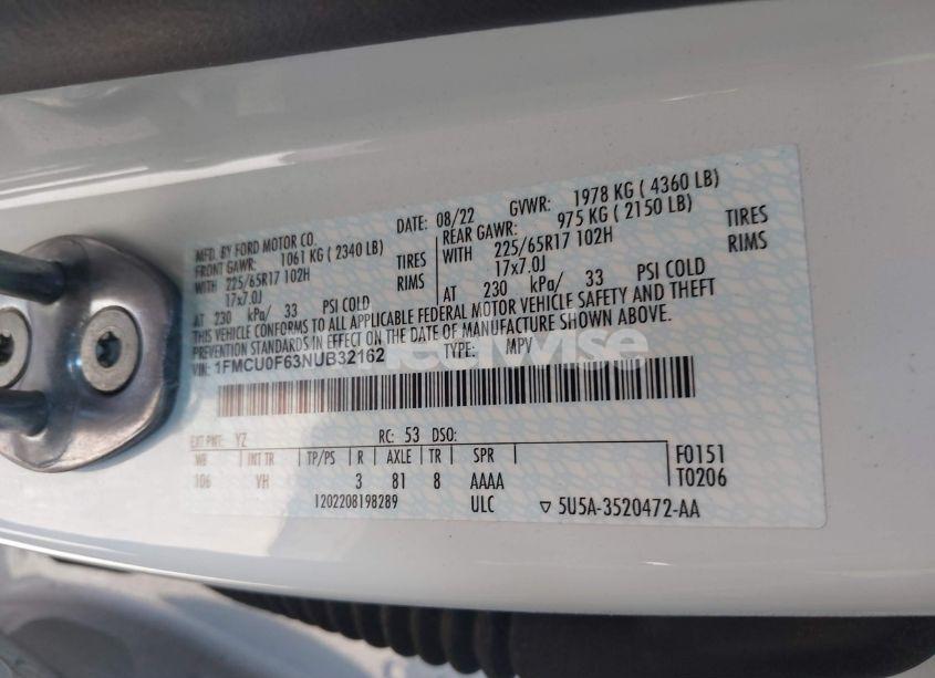 Photo 9 of 2022 Ford Escape S (VIN 1FMCU0F63NUB32162)