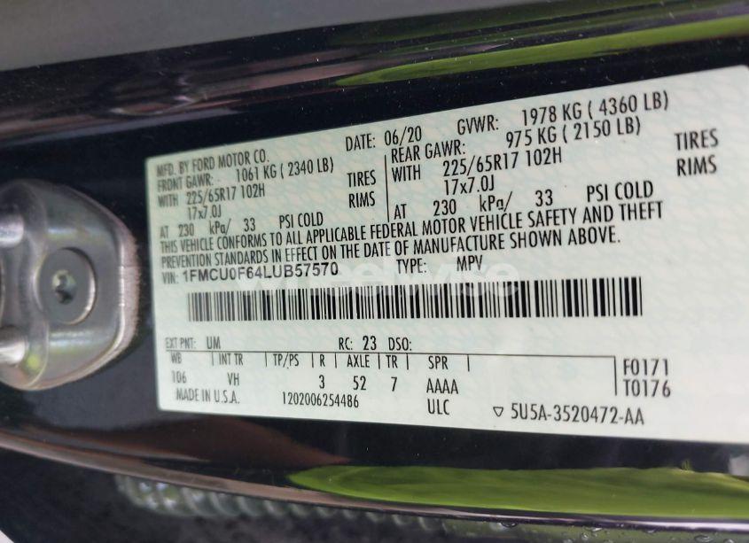 Photo 9 of 2020 Ford Escape S (VIN 1FMCU0F64LUB57570)