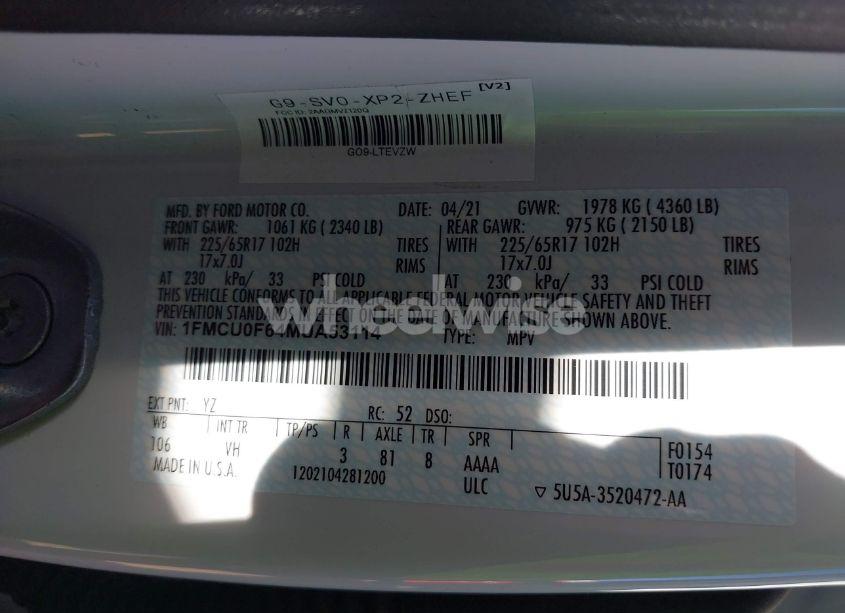 Photo 9 of 2021 Ford Escape S (VIN 1FMCU0F64MUA53114)