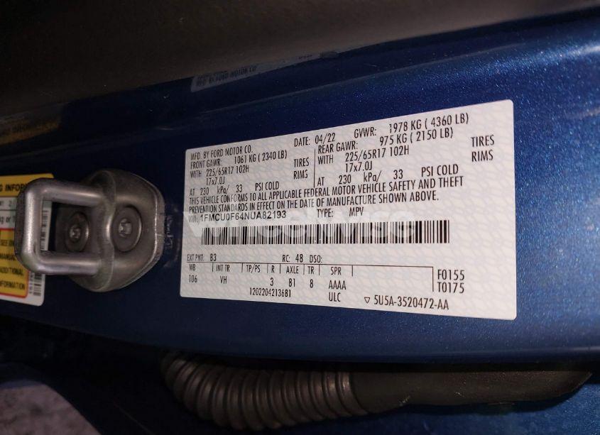 Photo 9 of 2022 Ford Escape S (VIN 1FMCU0F64NUA82193)