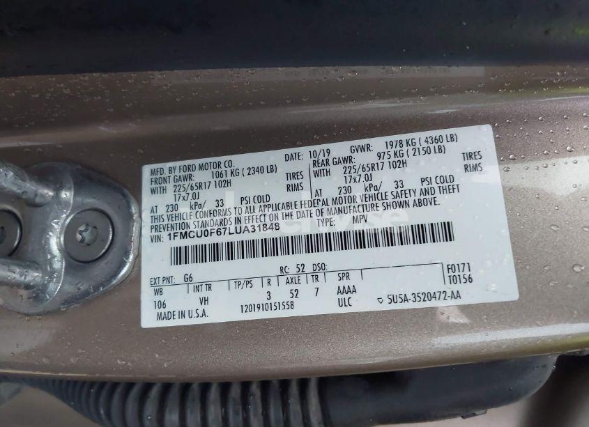 Photo 9 of 2020 Ford Escape S (VIN 1FMCU0F67LUA31848)