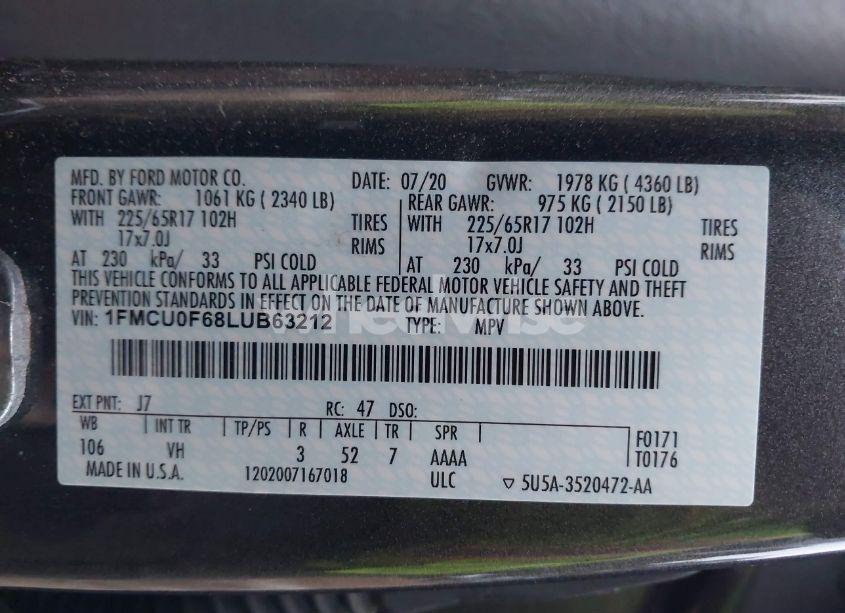 Photo 9 of 2020 Ford Escape S (VIN 1FMCU0F68LUB63212)