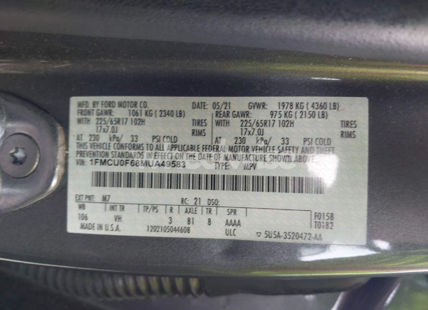 Photo 9 of 2021 Ford Escape S (VIN 1FMCU0F68MUA49583)