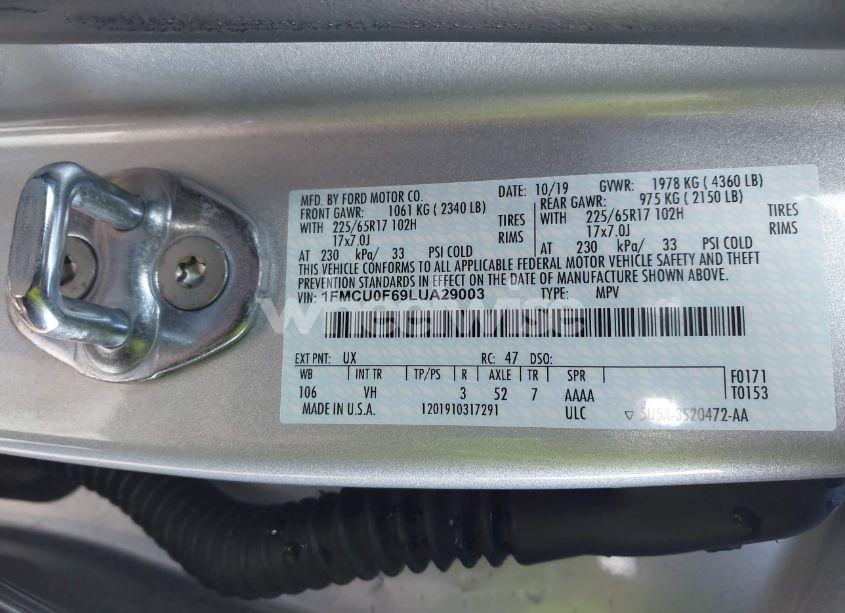 Photo 9 of 2020 Ford Escape S (VIN 1FMCU0F69LUA29003)