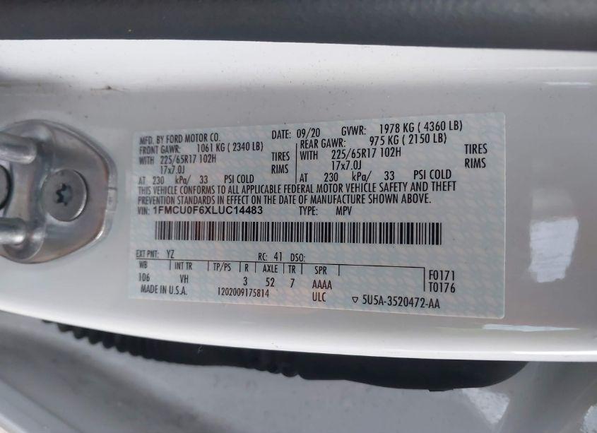 Photo 9 of 2020 Ford Escape S (VIN 1FMCU0F6XLUC14483)