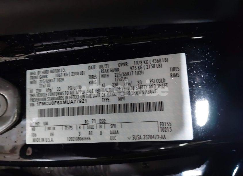 Photo 9 of 2021 Ford Escape S (VIN 1FMCU0F6XMUA77921)