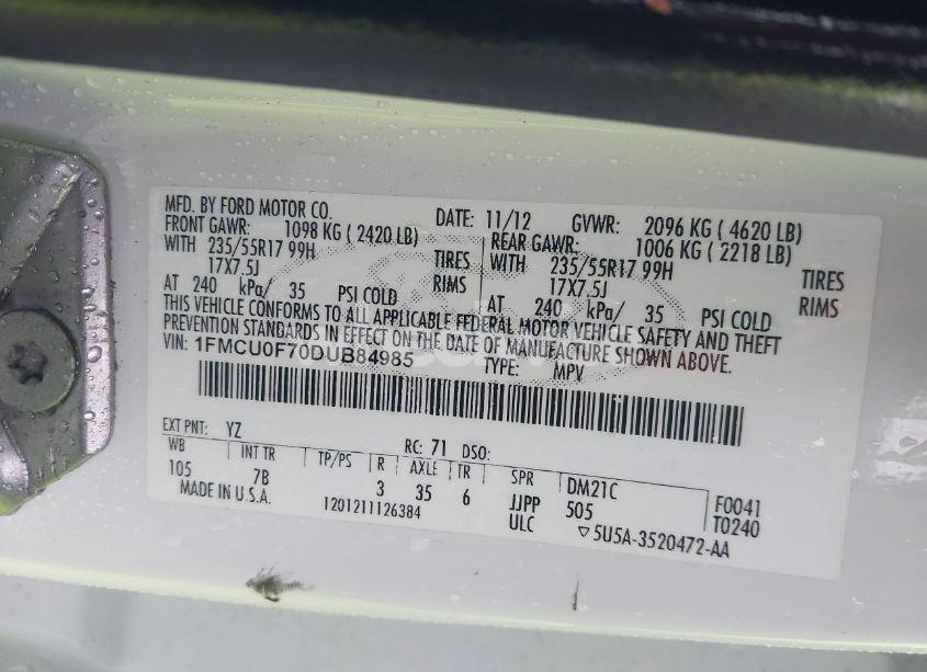 Photo 9 of 2013 Ford Escape S (VIN 1FMCU0F70DUB84985)