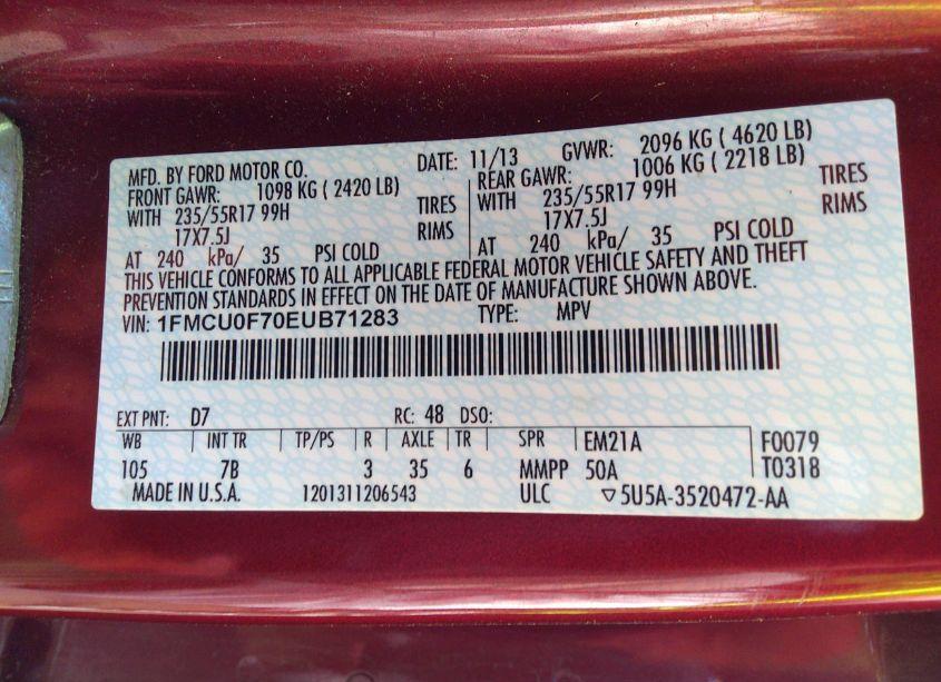 Photo 9 of 2014 Ford Escape S (VIN 1FMCU0F70EUB71283)