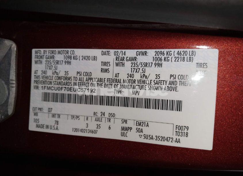 Photo 9 of 2014 Ford Escape S (VIN 1FMCU0F70EUC57192)