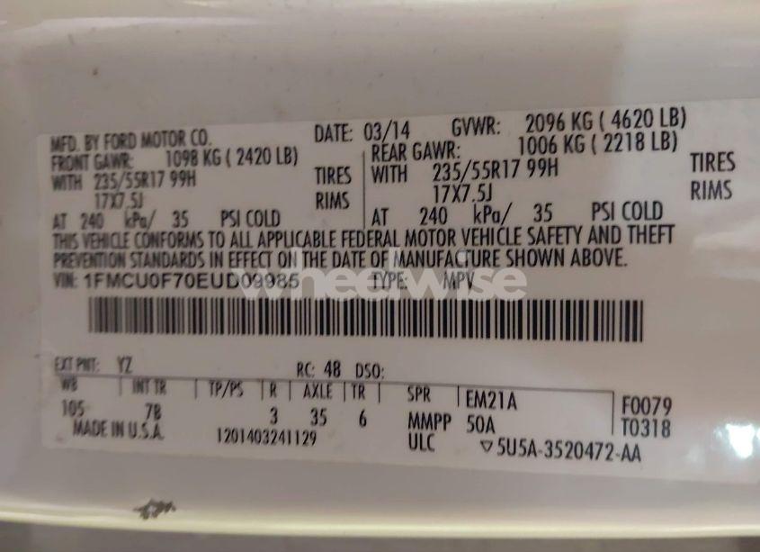 Photo 9 of 2014 Ford Escape S (VIN 1FMCU0F70EUD09985)