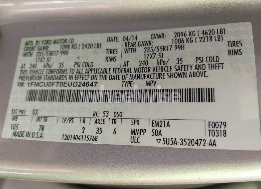 Photo 9 of 2014 Ford Escape S (VIN 1FMCU0F70EUD24647)