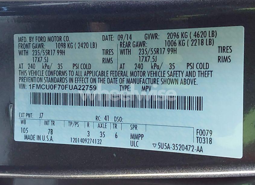 Photo 9 of 2015 Ford Escape S (VIN 1FMCU0F70FUA22759)