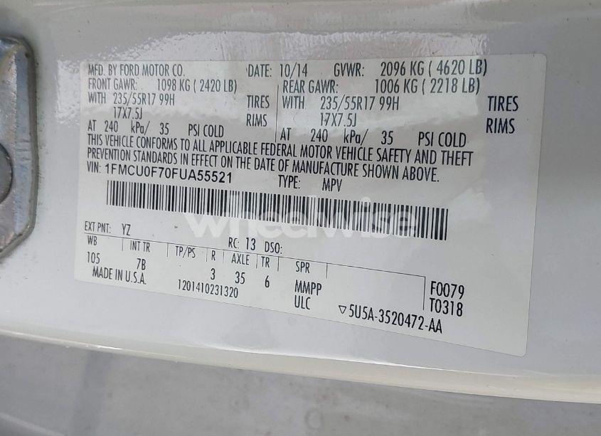 Photo 9 of 2015 Ford Escape S (VIN 1FMCU0F70FUA55521)