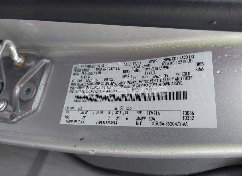 Photo 9 of 2015 Ford Escape S (VIN 1FMCU0F70FUA91581)