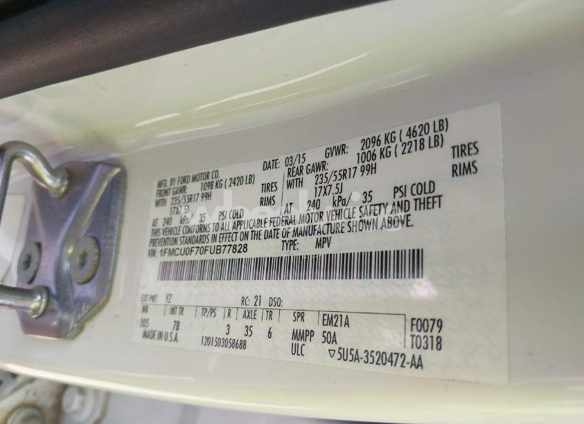 Photo 9 of 2015 Ford Escape S (VIN 1FMCU0F70FUB77828)