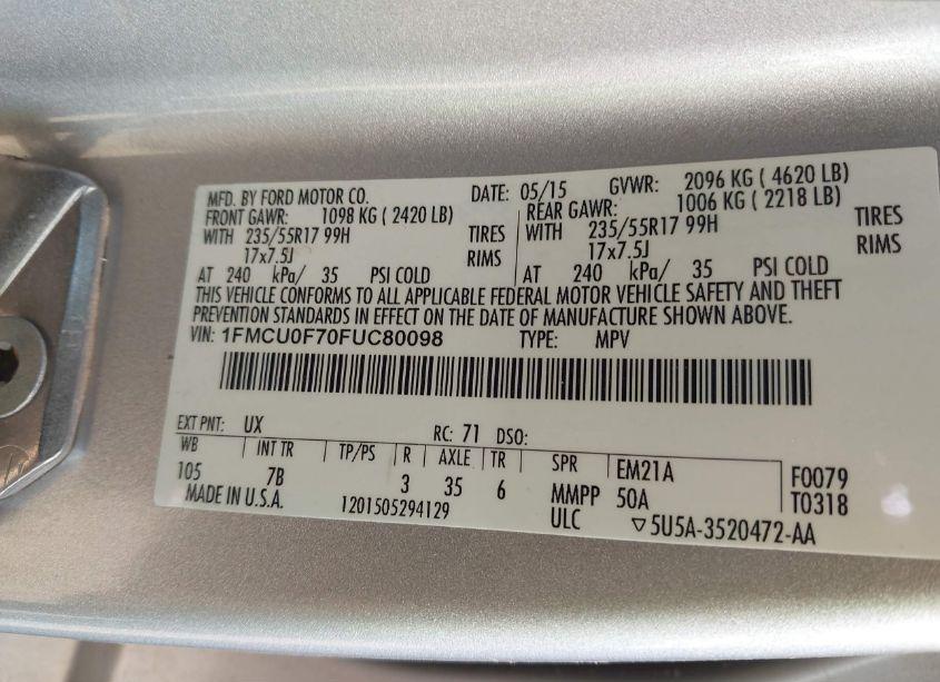 Photo 9 of 2015 Ford Escape S (VIN 1FMCU0F70FUC80098)