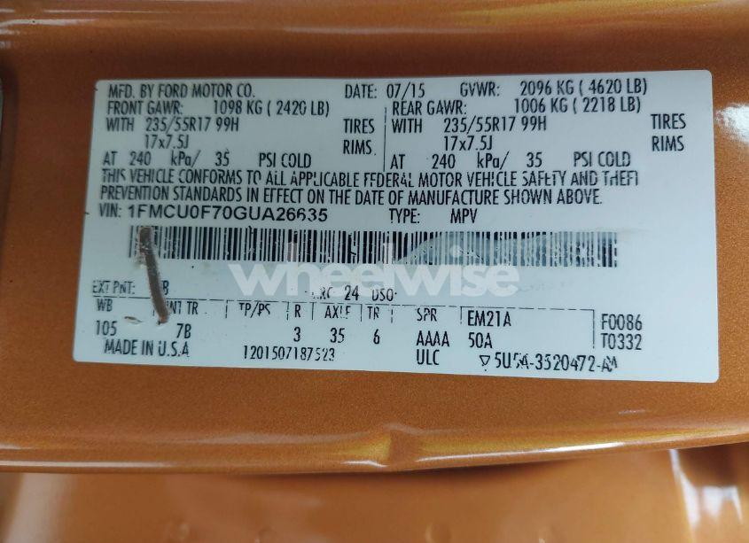 Photo 9 of 2016 Ford Escape S (VIN 1FMCU0F70GUA26635)