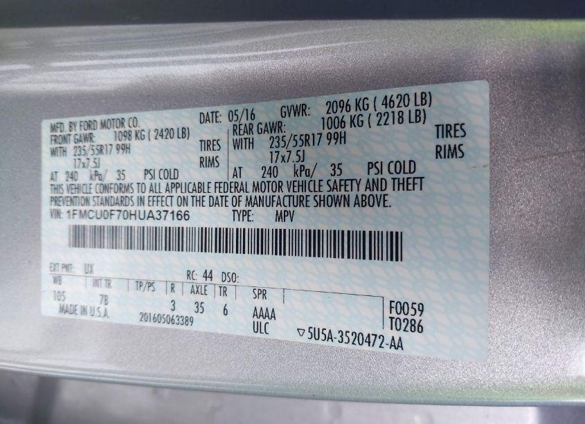 Photo 9 of 2017 Ford Escape S (VIN 1FMCU0F70HUA37166)