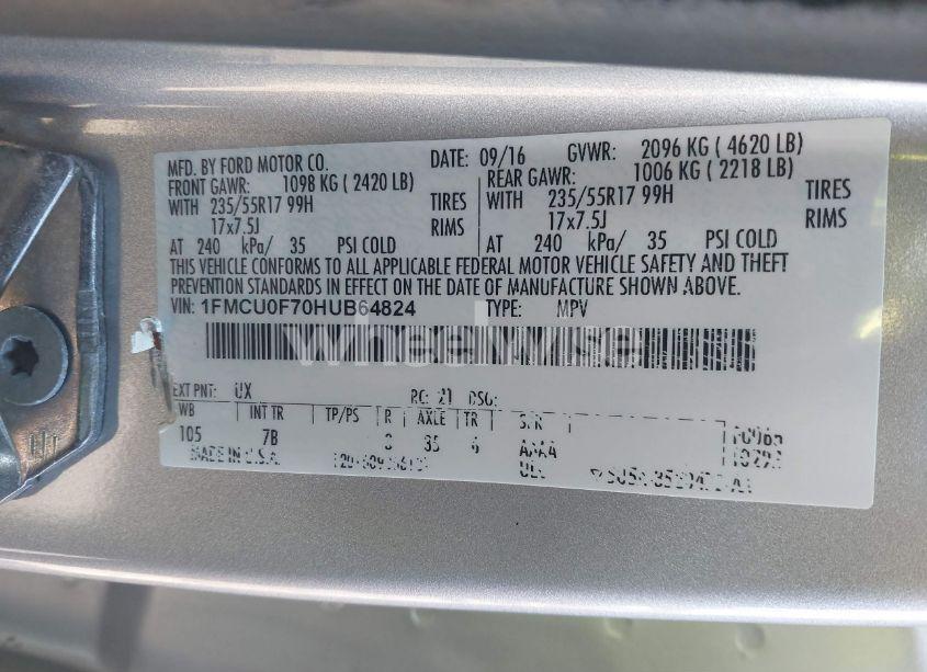 Photo 9 of 2017 Ford Escape S (VIN 1FMCU0F70HUB64824)