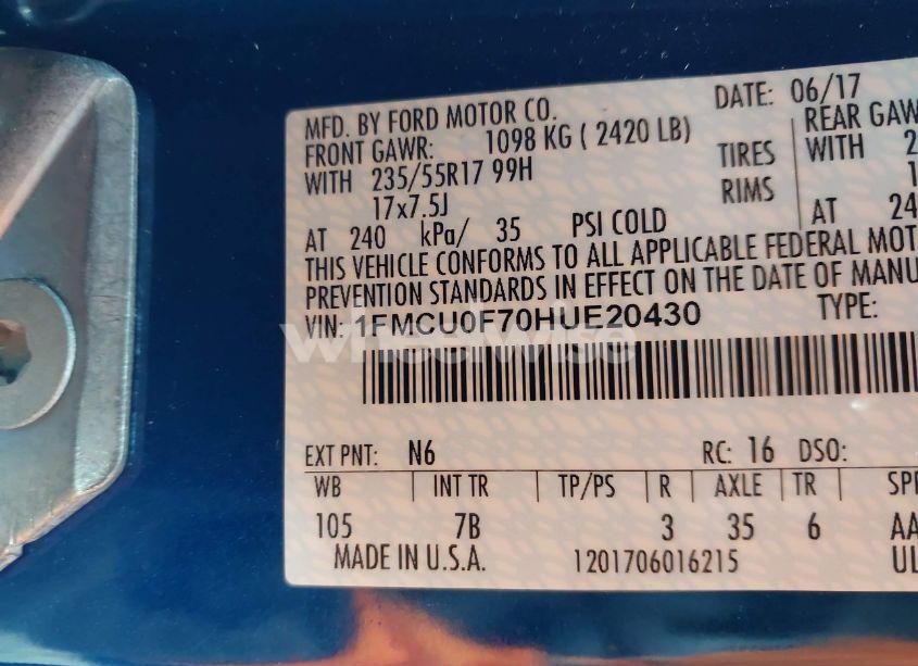 Photo 9 of 2017 Ford Escape S (VIN 1FMCU0F70HUE20430)