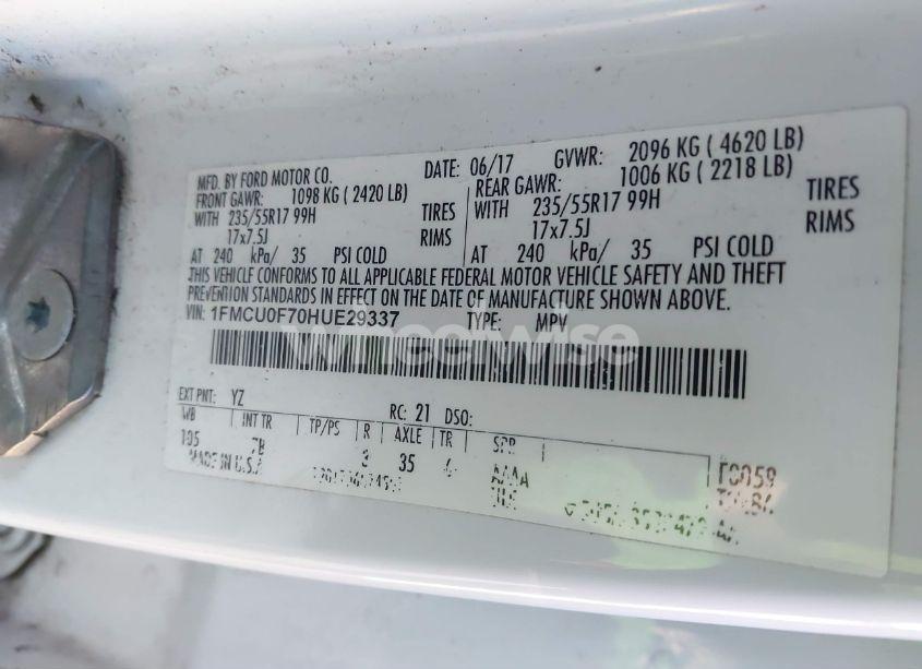 Photo 7 of 2017 Ford Escape S (VIN 1FMCU0F70HUE29337)