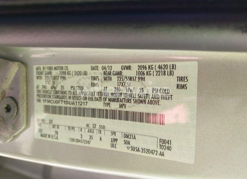 Photo 9 of 2013 Ford Escape S (VIN 1FMCU0F71DUA11217)