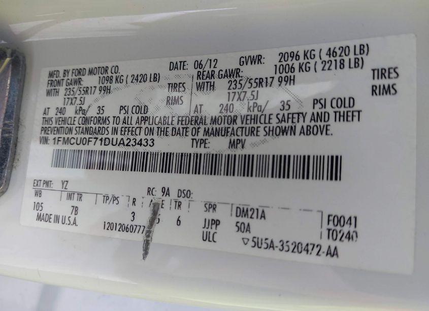 Photo 9 of 2013 Ford Escape S (VIN 1FMCU0F71DUA23433)