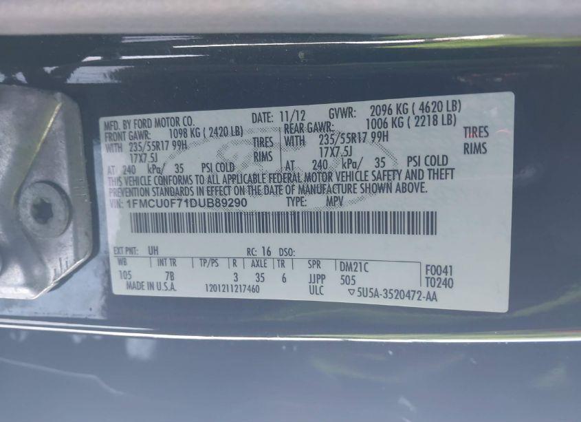 Photo 9 of 2013 Ford Escape S (VIN 1FMCU0F71DUB89290)