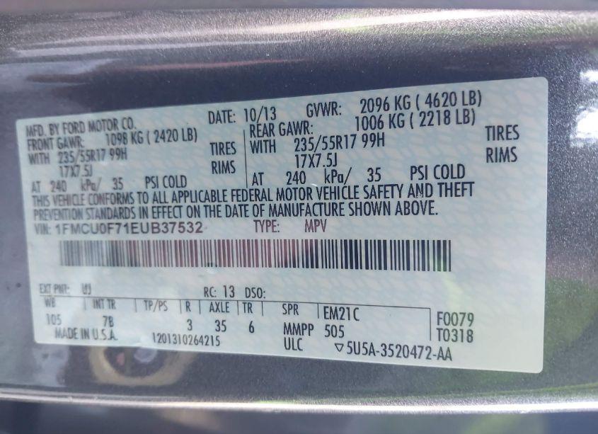 Photo 9 of 2014 Ford Escape S (VIN 1FMCU0F71EUB37532)