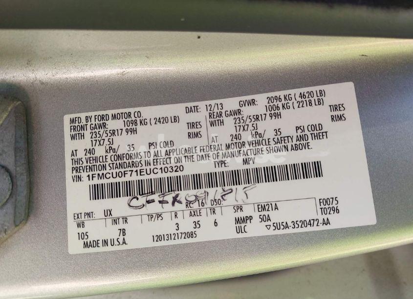 Photo 9 of 2014 Ford Escape S (VIN 1FMCU0F71EUC10320)