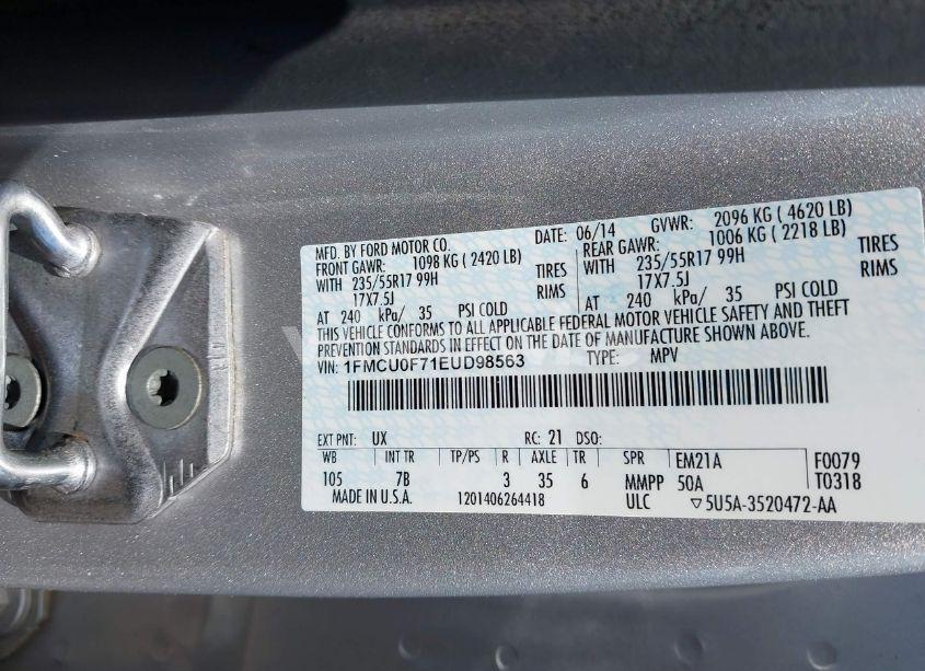 Photo 9 of 2014 Ford Escape S (VIN 1FMCU0F71EUD98563)