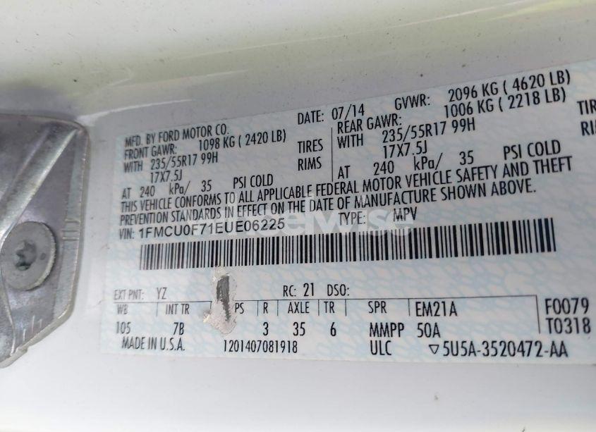 Photo 9 of 2014 Ford Escape S (VIN 1FMCU0F71EUE06225)