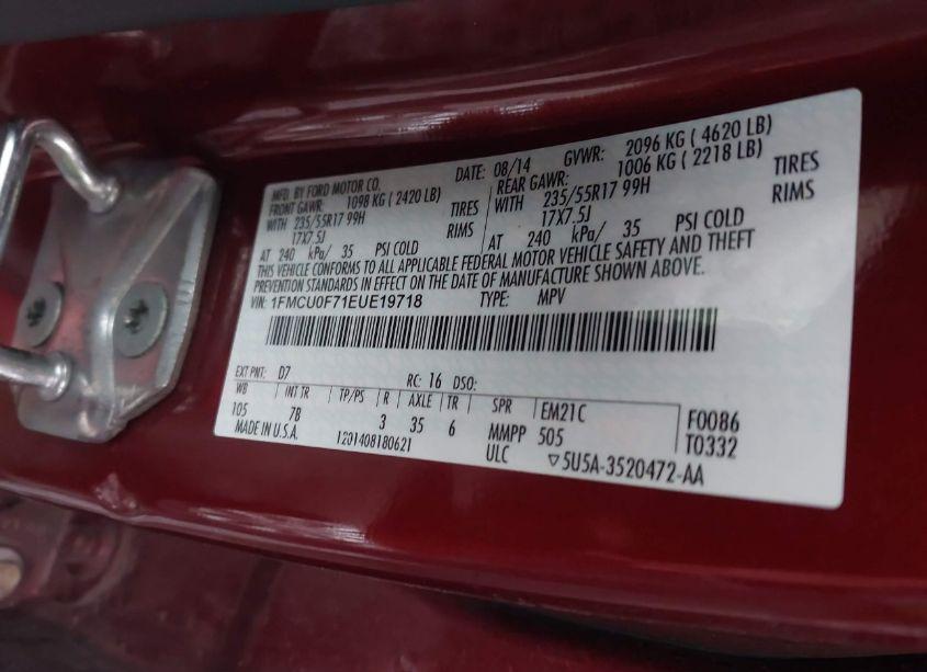 Photo 9 of 2014 Ford Escape S (VIN 1FMCU0F71EUE19718)