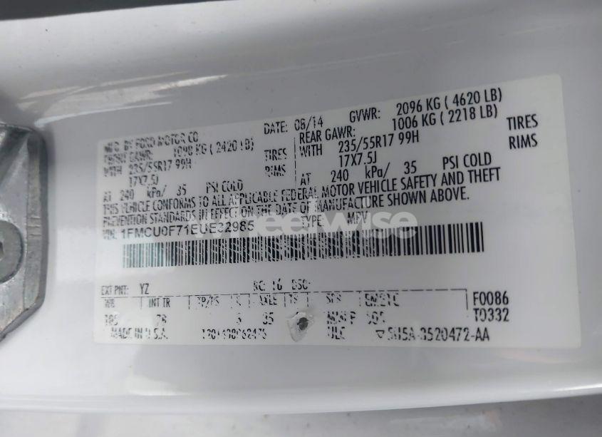 Photo 9 of 2014 Ford Escape S (VIN 1FMCU0F71EUE32985)