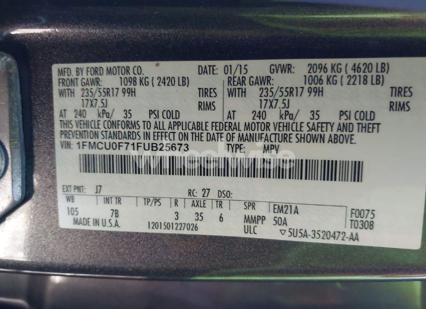 Photo 9 of 2015 Ford Escape S (VIN 1FMCU0F71FUB25673)