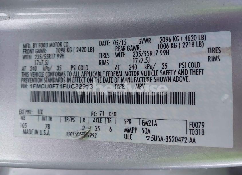 Photo 9 of 2015 Ford Escape S (VIN 1FMCU0F71FUC82913)