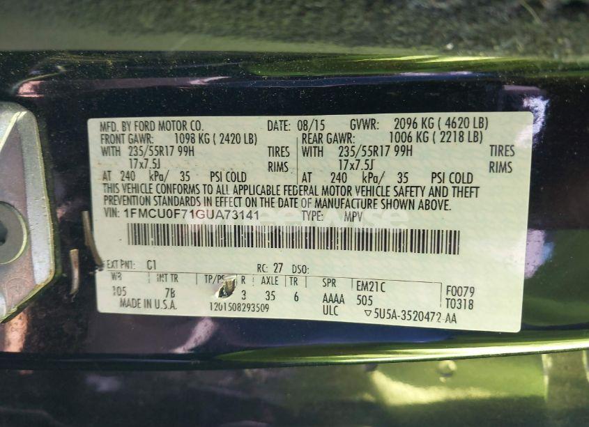 Photo 9 of 2016 Ford Escape S (VIN 1FMCU0F71GUA73141)