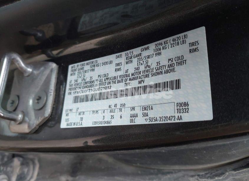 Photo 9 of 2016 Ford Escape S (VIN 1FMCU0F71GUB21012)