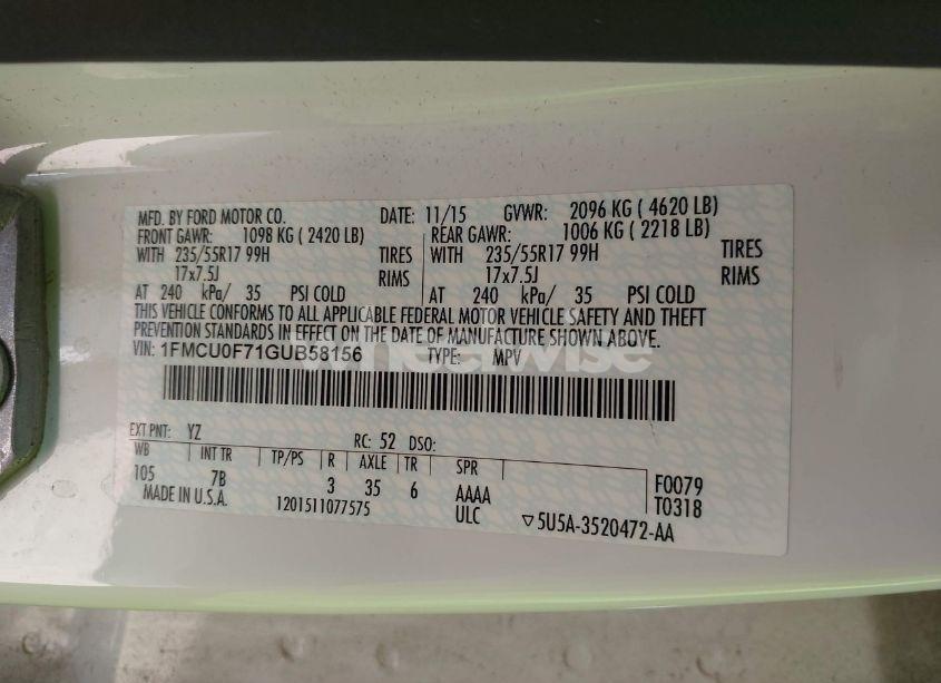 Photo 9 of 2016 Ford Escape S (VIN 1FMCU0F71GUB58156)