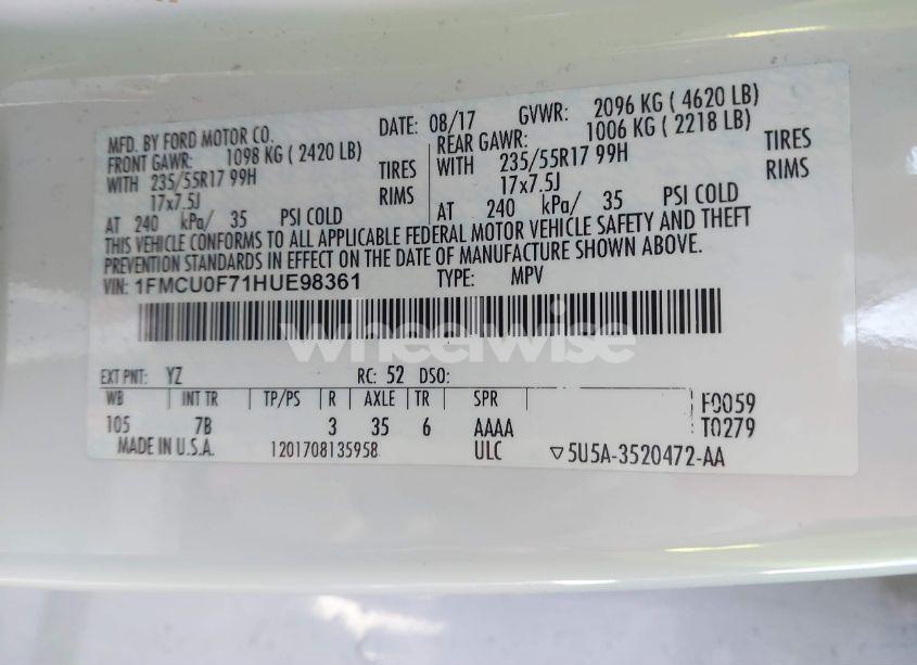 Photo 9 of 2017 Ford Escape S (VIN 1FMCU0F71HUE98361)